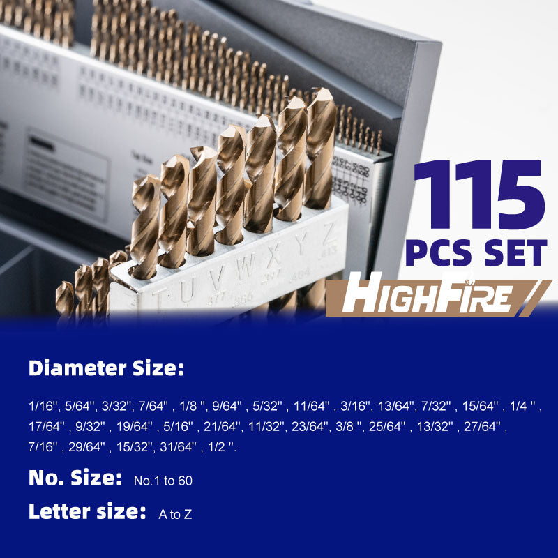 115 PCS HSS Cobalt Drill Bit Set