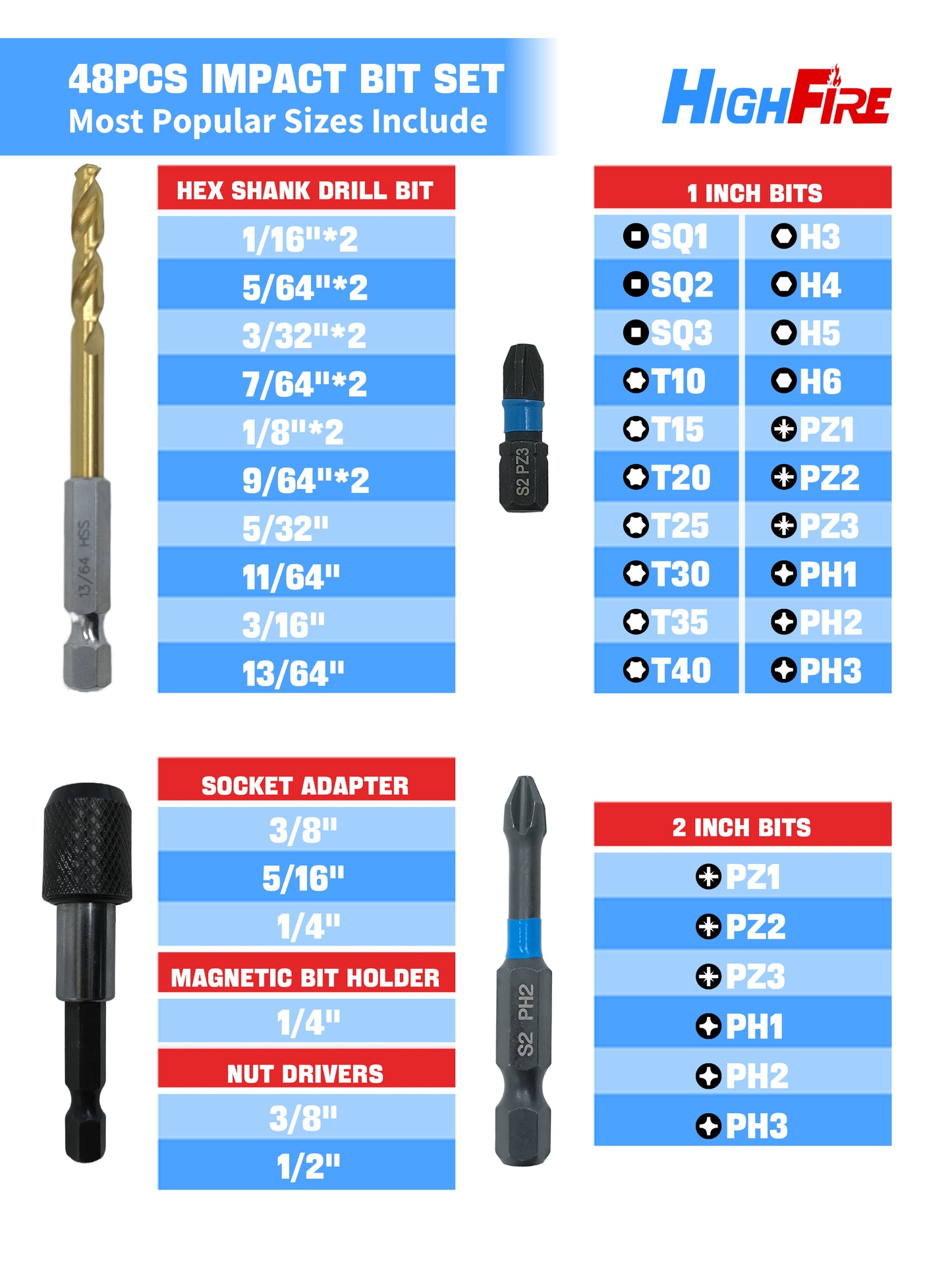 48pcs Impact Driver Bit Set