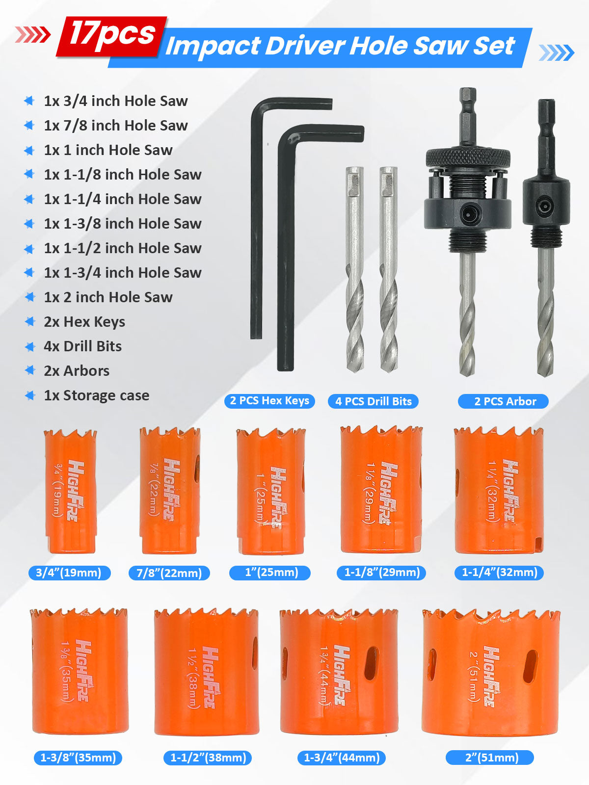 17pcs Hex Shank Hole Saw Kit