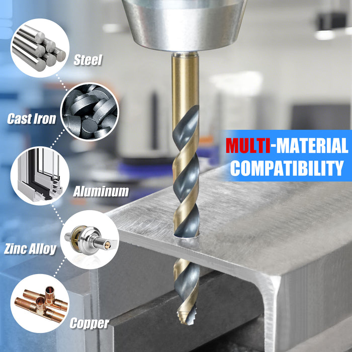 HIGHFIRE 29 Piece HSS Stepped Point Drill Bit Set 1/16"-1/2", Gold and Black 3-Flat Shank for Metal, Steel & Acrylic - No Pilot Hole Needed - Industrial, MRO & DIY Use