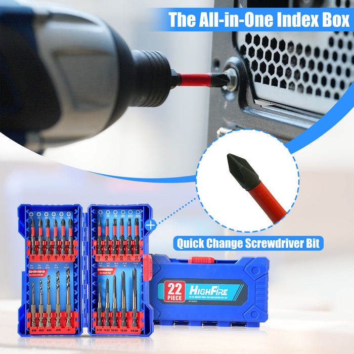 22pc Hex Shank Drill and Tap Set for Metal - Impact Ready | Includes 6-32UNC to 1/4-20UNC Thread Taps | Combination Tap and Drill Bit | DIY & Professional Use